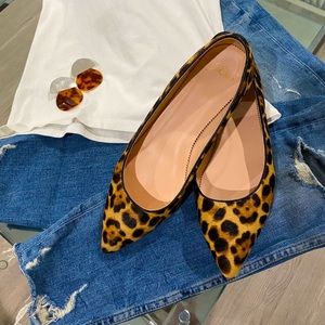JCREW Pointed-toe flats in leopard calf hair